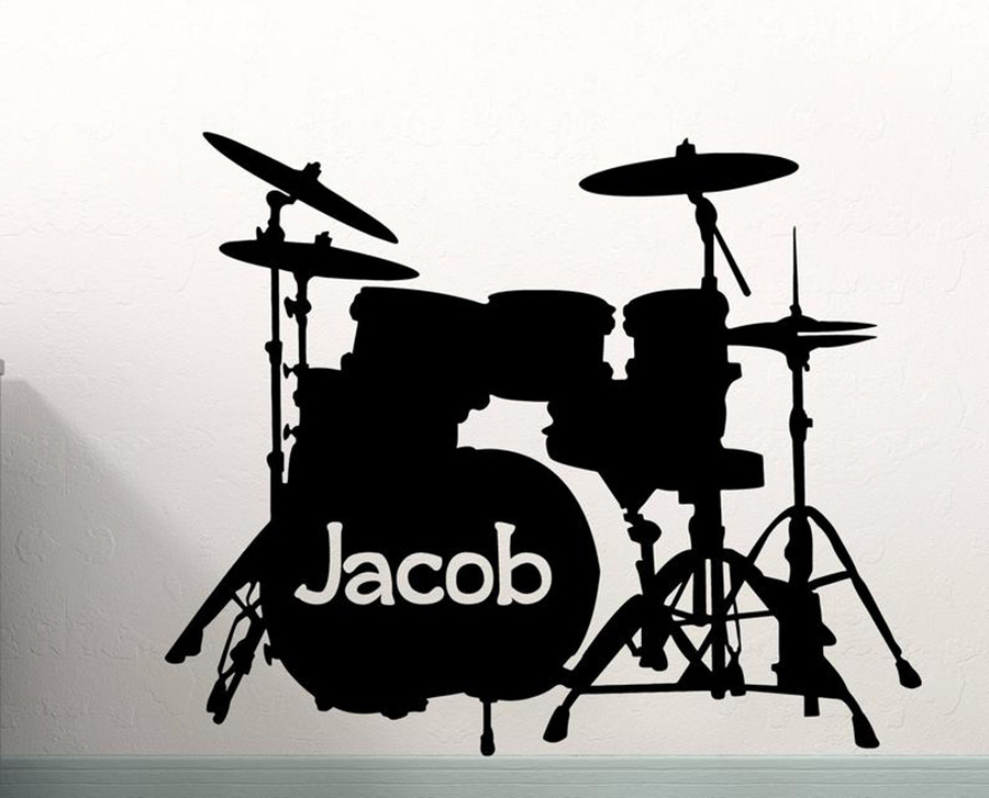 Musical Instrument With Names - Drum Set Wall Decal Custom Name